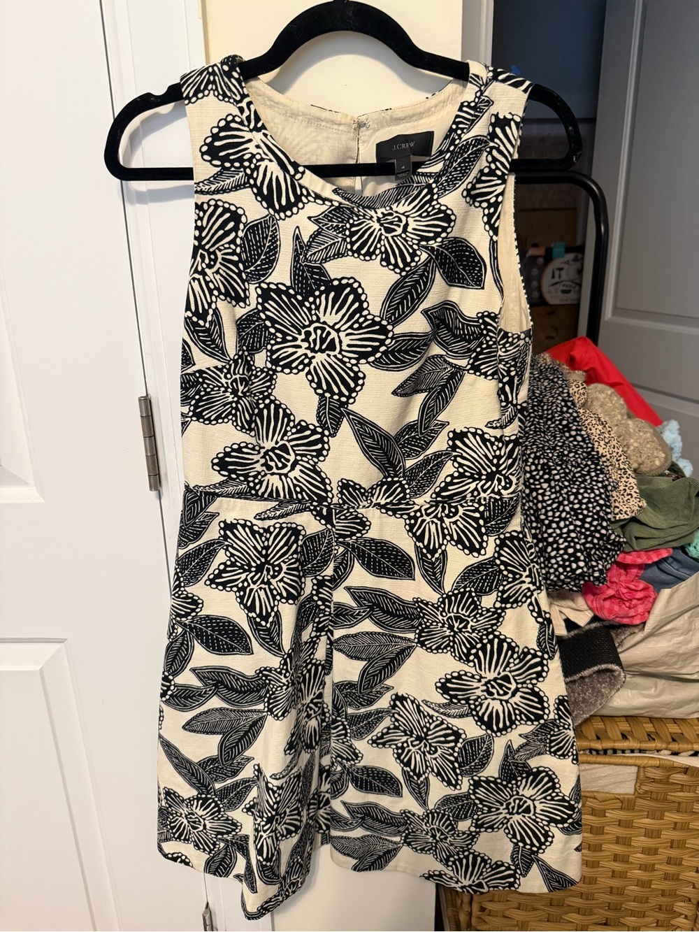 J. Crew Black & White Floral Sleeveless Fit-and-Flare Dress